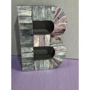 Decorative Wooden Letter B With Multicolor Wood Stripes & Black Back